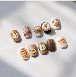 Toast Butter Brioche Bread Dim Sum Cookie Cherry Pudding Food Fork Doughnut Relief Adhesive Nail Art Stickers Manicure Decals (ONLINE ORDER ONLY)