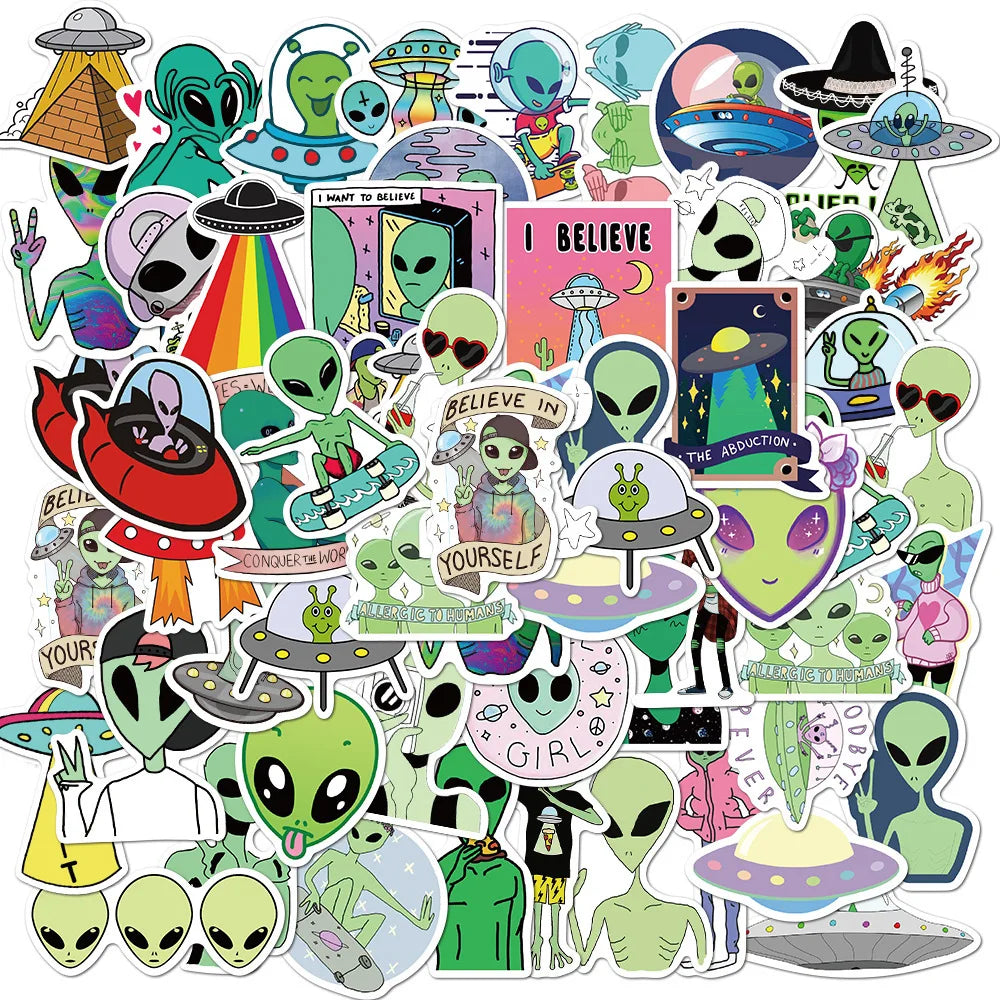 50pcs Cute Alien Graffiti Stickers for Helmet, Wall, Desktop Decoration (ONLINE ORDER ONLY)