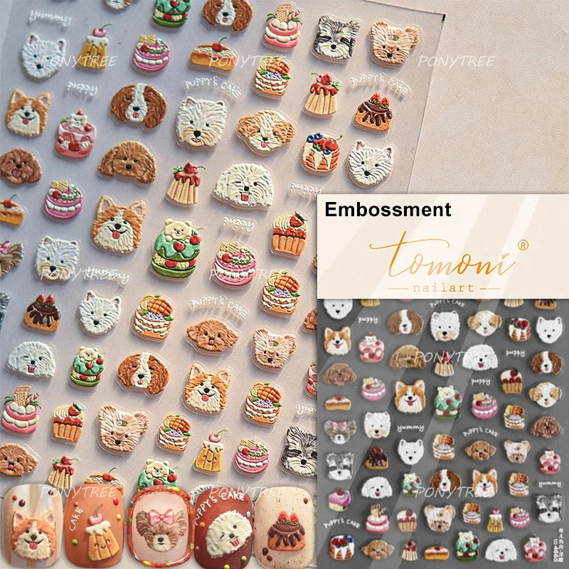 Cute Apple Fruit Dog Puppy Cat Kitten Adhesive Nail Art Sticker Charming Delicate Rhinestone Shiny Manicure Decals Nail Supplies (ONLINE ORDER ONLY)