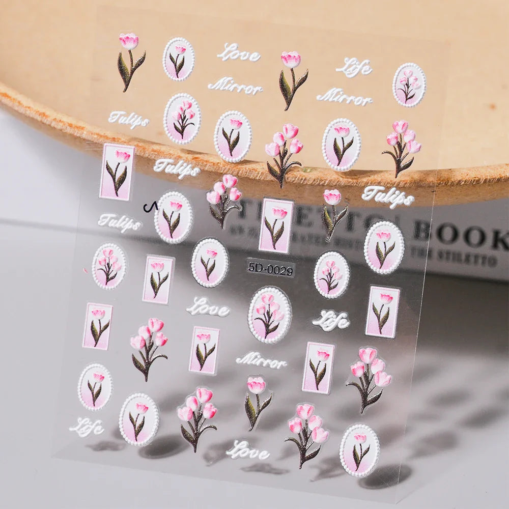 1 Sheet 5D Embossed Nail Art Stickers Graffiti Heart Flower Design Nail Art Decals Self-Adhesive DIY Manicure Nail Art Supplies* (ONLINE ORDER ONLY)