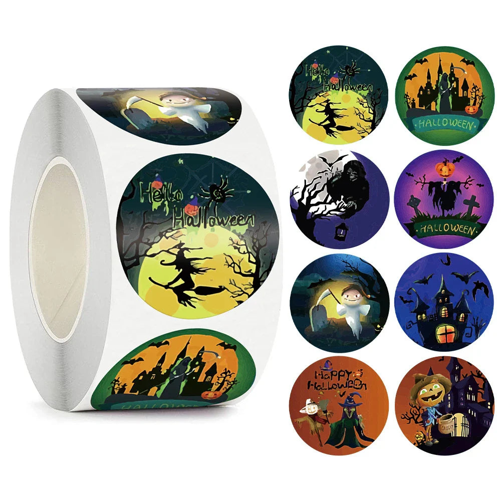500pcs/roll Halloween Sticker Ghost Labels Gift Candy Bags Seal Stickers Halloween DIY Package Paper Sticker Party Decoration (ONLINE ORDER ONLY)