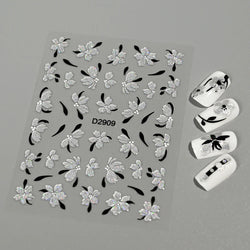 1pcs 5D Floral Nail Art Stickers Acrylic Flowers Decals with Glitter Self-Adhesive Elegant Silver Black Blossoms Theme Nail Art* (ONLINE ORDER ONLY)