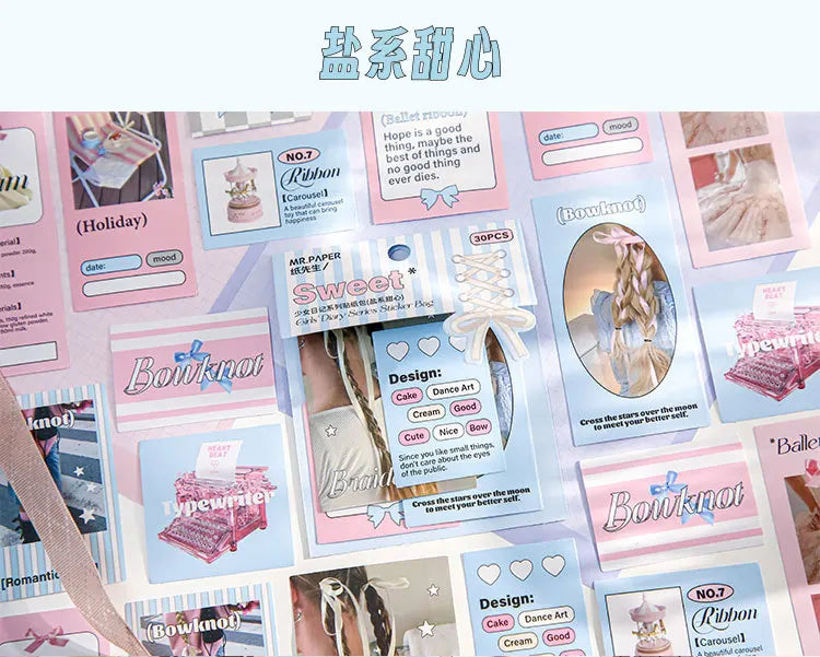 30Pcs Korean Ins Cute Girl Heart Scrapbooking Stickers Hand Account Idol Card Album DIY Phone Deco Material Stationery Sticker (ONLINE ORDER ONLY)