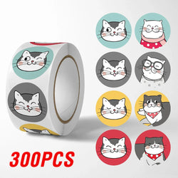 100-500pcs Cartoon Cat Stickers Round Adhesive Labels For Student Teacher Prize Business Gift Wraps Decorative Stickers (ONLINE ORDER ONLY)