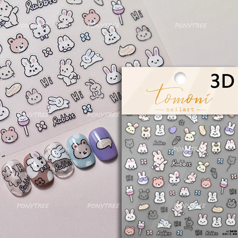 Bear Star Bowknot  Duck Cherry House Mini Flower Butterfly Line Bow Tie Apple Gird Cute Chic Nail Art Stickers Manicure Decals (ONLINE ORDER ONLY)