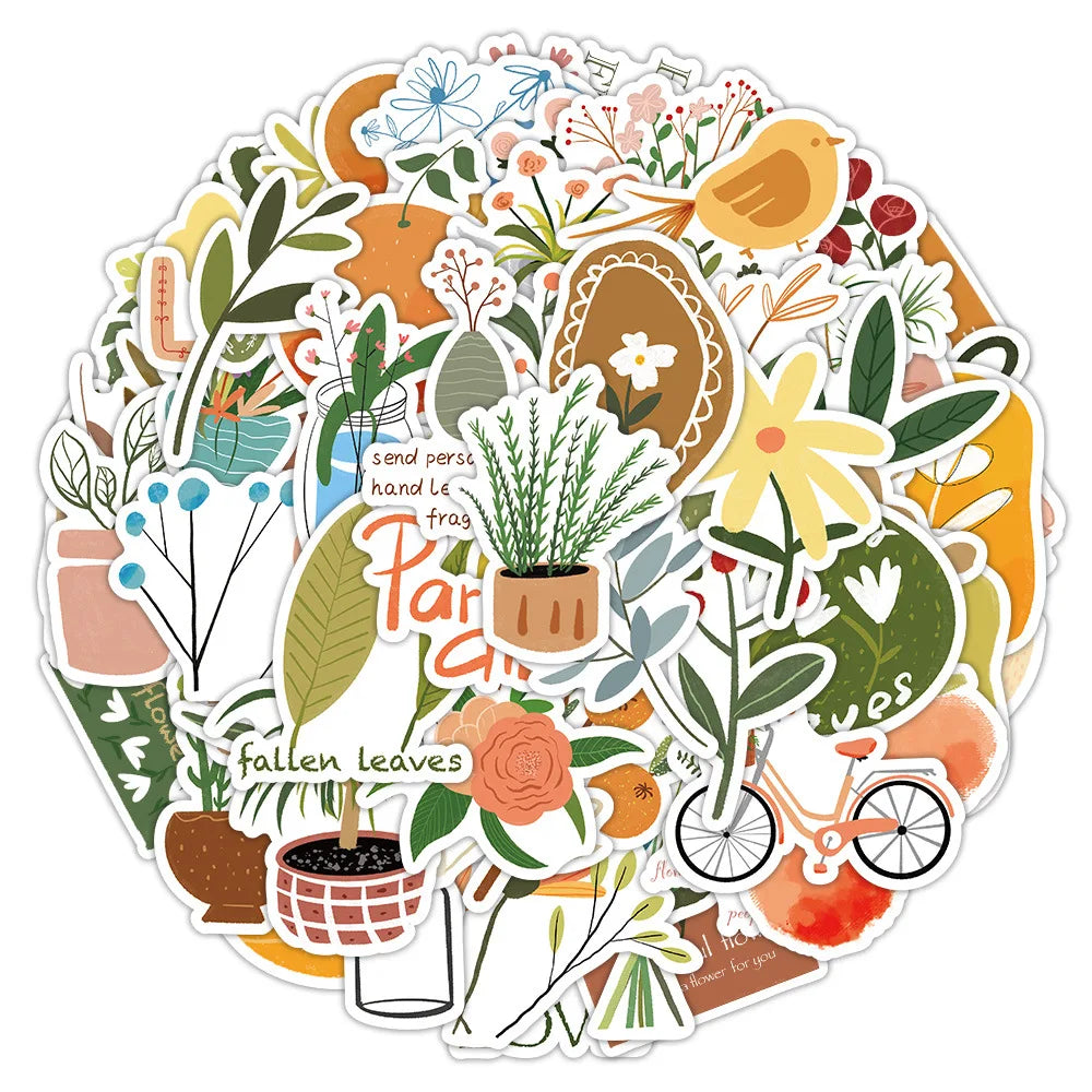 10/60Pcs Vintage Art Bohemia Stickers Retro Boho Cartoon Vinyl Decals Laptop Phone Car Scrapbooking Notebook Sticker Kid Toy (ONLINE ORDER ONLY)