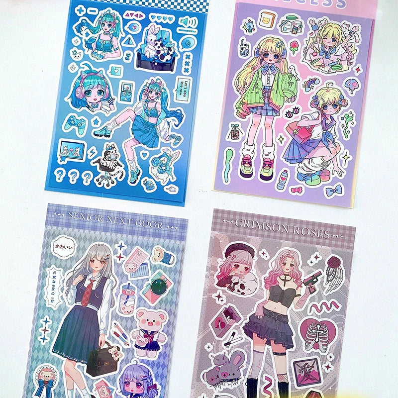 Korean ins Cute Pretty Girls Sticker Diary Scrapbooking DIY Album Decoration Sticker Aesthetic Personalized Kawaii Stationery (Online Order Only)