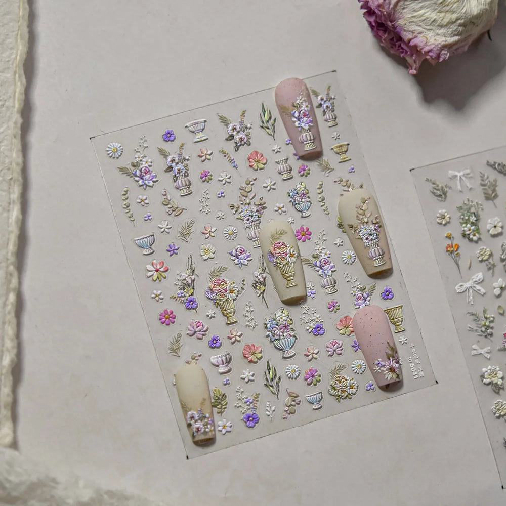 European Garden Angel Wing White Rose Flower Bed Vase Lace Bowknot Statue Adhesive Nail Art Decoration Sticker Manicure Decals (ONLINE ORDER ONLY)