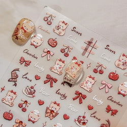 Bowknot Bear Cake Chocolates Food Star Cherry Apple Cook Love Heart Adhesive Nail Art Sticker Rhinestone Reliefs Manicure Decal (ONLINE ORDER ONLY)
