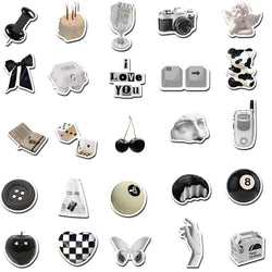 10/30/61pcs Ins Style Cute Stickers Black White Simple Decals Decoration DIY Phone Notebook Suitcase Laptop Fridge Wall Sticker (ONLINE ORDER ONLY)