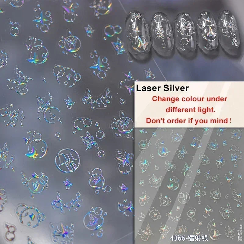 Delicate Tender Purple Butterfly Seal Pattern Insect Shiny Golden Stroke Nail Art Decoration Sticker Dressy Laser Manicure Decal (ONLINE ORDER ONLY)