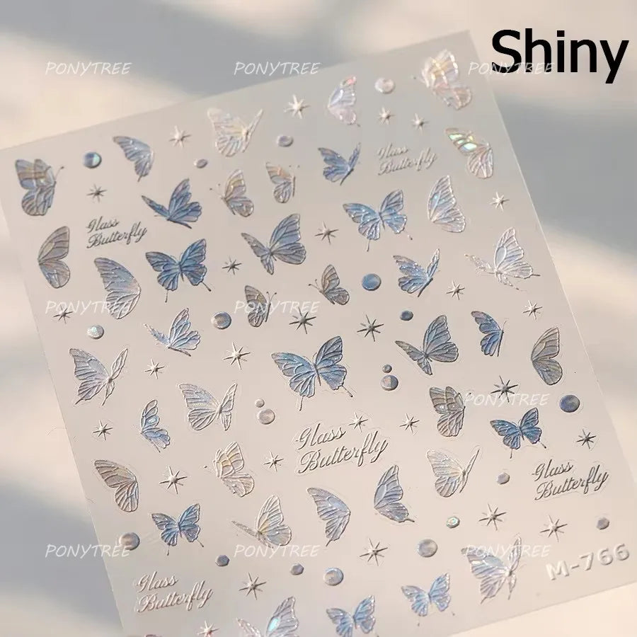 Green Blue Glass Butterfly Lily Flowers Star Line Water Droplet Charming Shiny Self Adhesive Nail Art Stickers Manicure Decals (ONLINE ORDER ONLY)