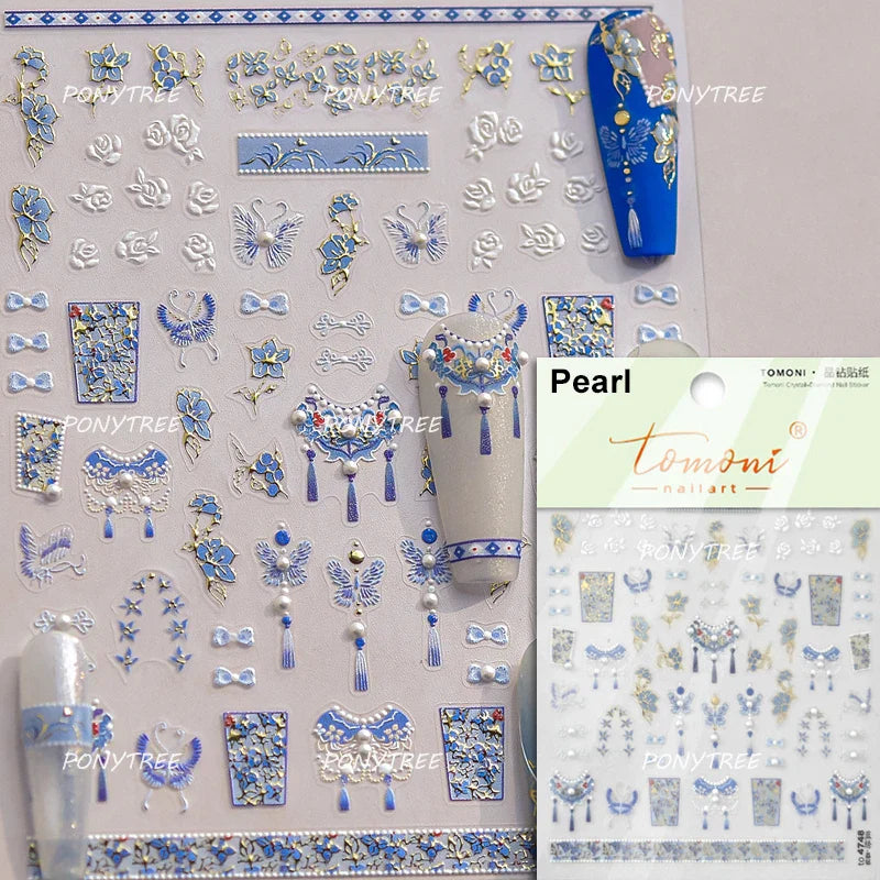 Hazy Feeling Bluestar-Amsonia Hubristic Blue Star Flower Floral Print 5D Soft Embossed Adhesive Nail Art Sticker Manicure Decals (ONLINE ORDER ONLY)