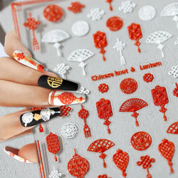 Red Lantern Tradition Design Soft Reliefs Nail Art Stickers Lion 3D Ancient Chinese Knot 5D Self Adhesive Nail Decals Wholesale (ONLINE ORDER ONLY)