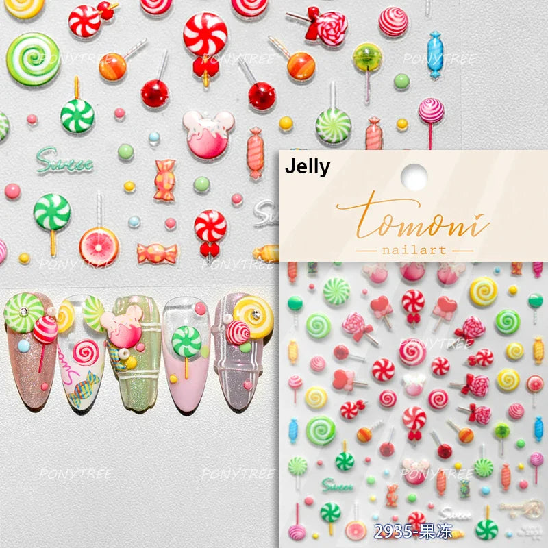 Soda Fruit Beverage Bottle Bear Watermelon Popsicle Dessert Ice Cream Cat Cherry Strawberry Bow Summer Nail Art Stickers Decals (ONLINE ORDER ONLY)