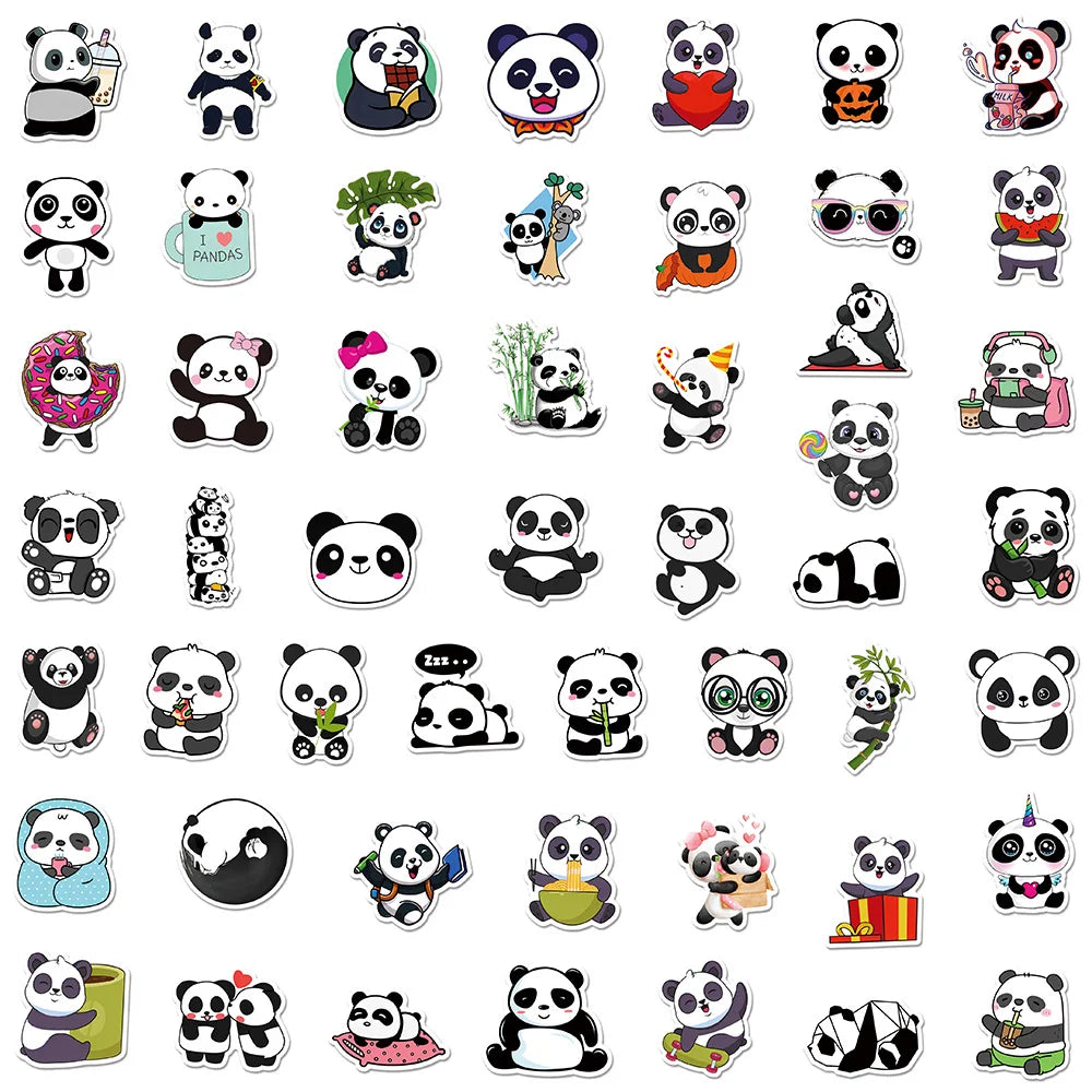 50Pcs Cute Panda Cartoon Animal Stickers Luggage Skateboard Cute DIY Cool Graffiti Waterproof Funny Kid Toy Sticker Decal (ONLINE ORDER ONLY)