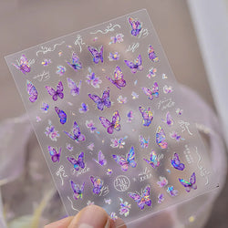 Delicate Tender Purple Butterfly Seal Pattern Insect Shiny Golden Stroke Nail Art Decoration Sticker Dressy Laser Manicure Decal (ONLINE ORDER ONLY)