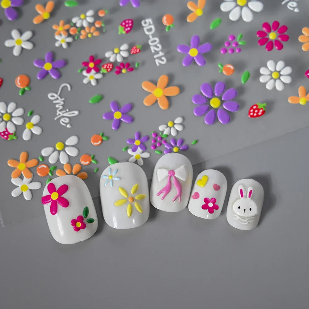 1pc 5D Flower Design Nail Art Stickers Colorful Flowers Nail Art Decals For DIY & Nail Salons Self-Adhesive Nail Art Supplies *^ (ONLINE ORDER ONLY)