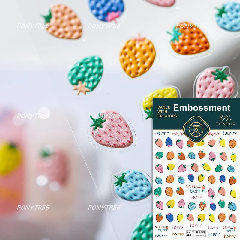 Strawberry Retro Lace Border  Flower Lovely Fruit Pearl Pendant Leaves Self Adhesive Nail Art Stickers Manicure Decal Wholesale (Online Order Only)