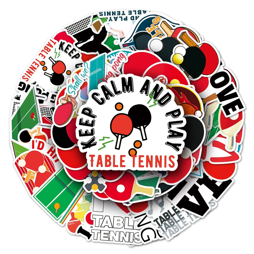 50Pcs Cartoon Table Tennis Waterproof Vinyl Stickers (ONLINE ORDER ONLY)