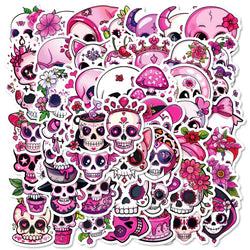 Pink Skull Cartoon Stickers Halloween Waterproof Decals for Laptop, Phone, Car, Bike, DIY Scrapbook (ONLINE ORDER ONLY)