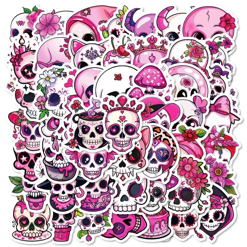 Pink Skull Cartoon Stickers Halloween Waterproof Decals for Laptop, Phone, Car, Bike, DIY Scrapbook (ONLINE ORDER ONLY)