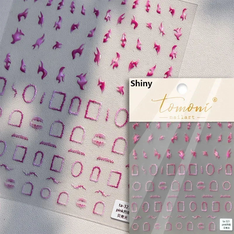 Geometric French Style Colorful Square Grid Rhombus Line Stripe Bowknot 3D Self Adhesive Nail Art Stickers Shiny Manicure Decals (ONLINE ORDER ONLY)