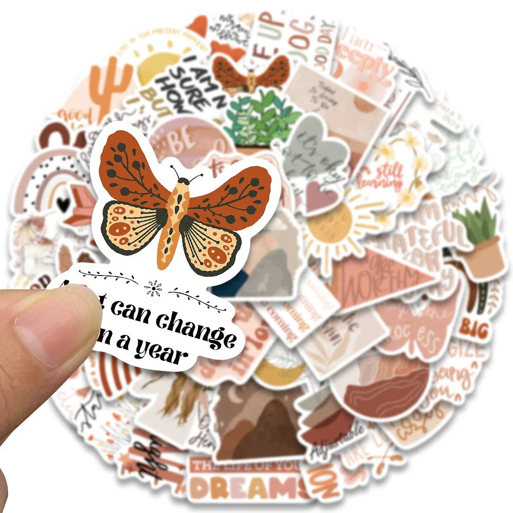 10/30/50pcs Cute Bohemia Motivational Phrases Stickers Inspirational Quotes Decals Laptop Fridge Suitcase Car Sticker Kids Toy (ONLINE ORDER ONLY)