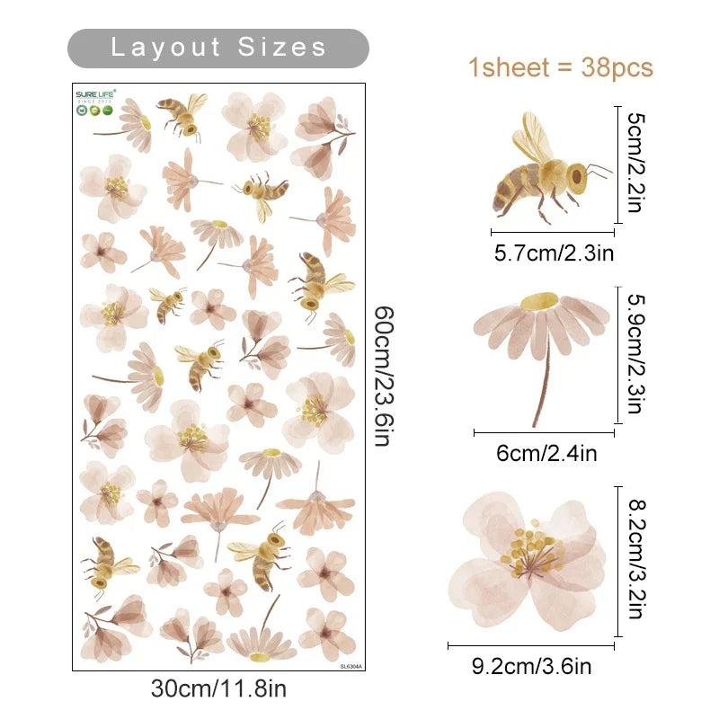 Watercolor Flower Leaf Wall Decals Nursery Vinyl Art Decor (Online Order Only)