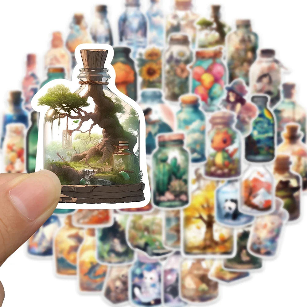 10/30/50PCS The Big World in a Bottle Aesthetic Animal Cute Stickers Cartoon Decals Toys Scrapbook Phone Laptop Car Sticker Gift (ONLINE ORDER ONLY)