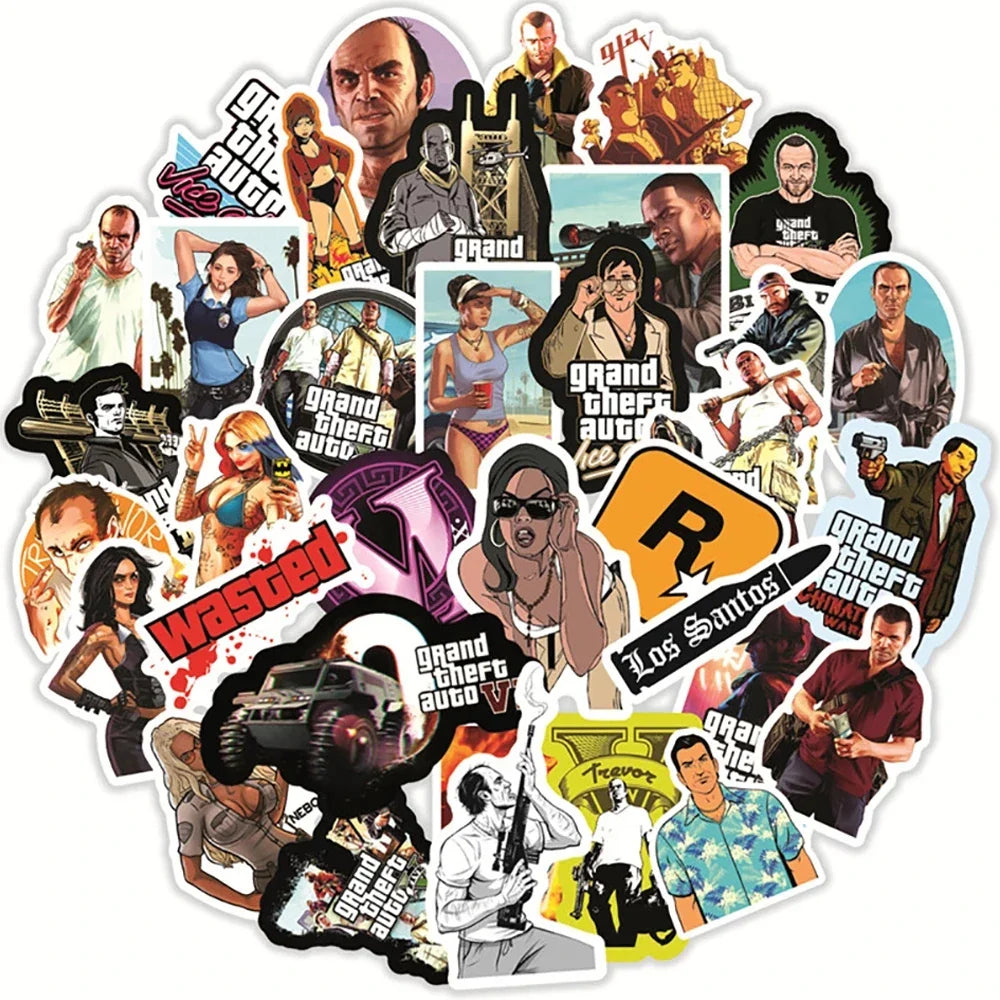 10/30/50PCS Game GTA Stickers DIY Motorcycle Travel Luggage Skateboard Kids Toy Graffiti Cartoon Waterproof Sticker Cool Decals (ONLINE ORDER ONLY)