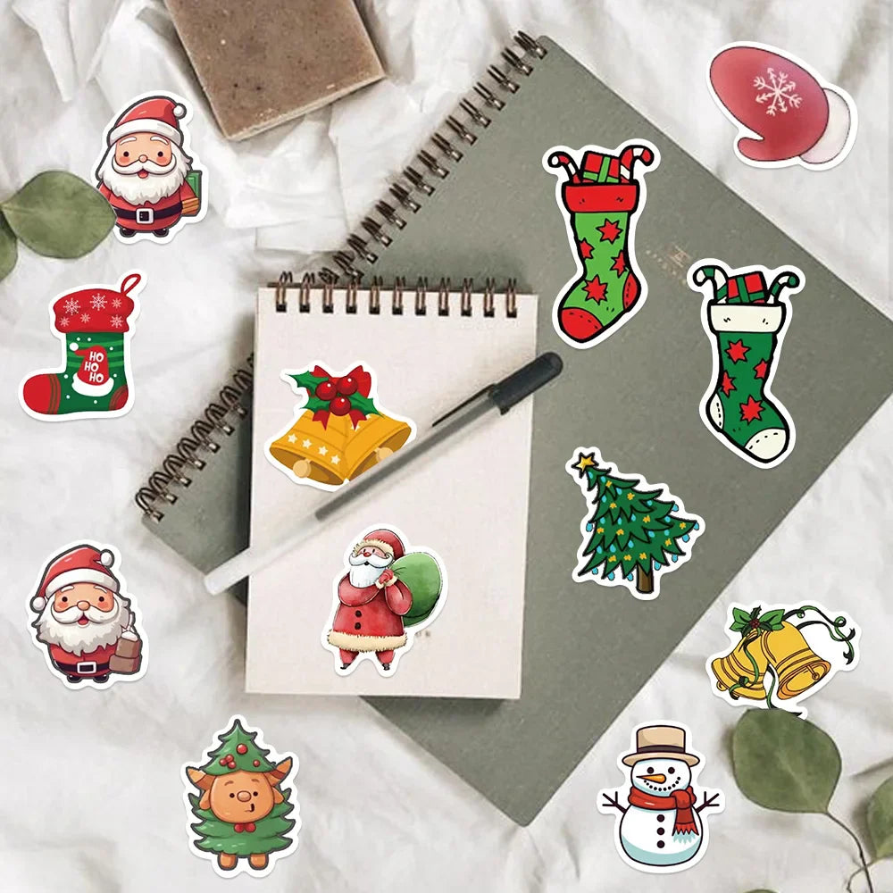 50pcs Retro Christmas Cartoon Children Stickers Decals Decoration DIY Phone Notebook Suitcase Laptop Fridge Wall Sticker (ONLINE ORDER ONLY)