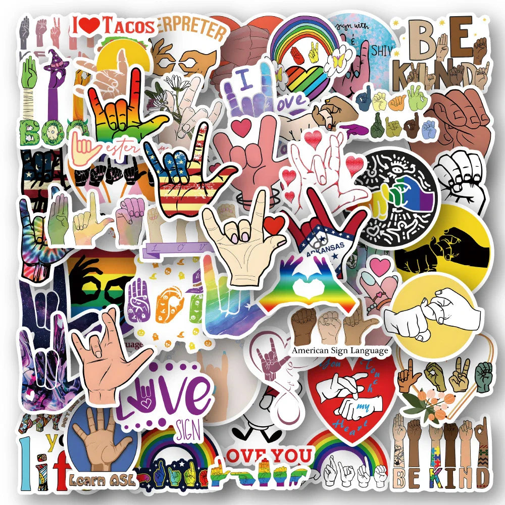 10/30/50PCS American Sign Language Finger Love Stickers Toys For Kid DIY Wateproof Suitcase Skateboard Phone Cute Cartoon Decals (ONLINE ORDER ONLY)