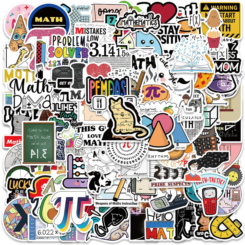 50/100pcs Cute Funny Cartoon Math Graffiti Stickers For Laptop Phone Guitar Luggage Skateboard Diary Waterproof Vinyl Decals (ONLINE ORDER ONLY)