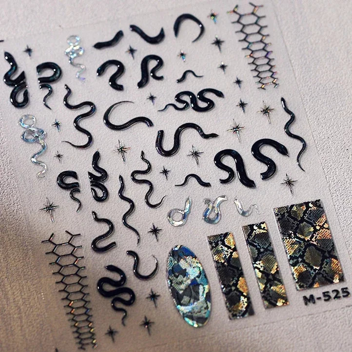 Metal Snake Flower Pattern Stars Eye Pot Moon Butterfly Story Retro Meteor Candle Hourglass Nail Art Sticker Manicure Tool Decal (ONLINE ORDER ONLY)