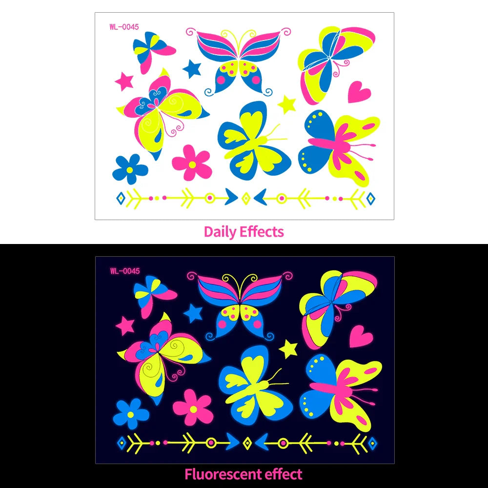 1pc Bohemia Fluorescent Sticker Luminous Temporary Tattoos Stickers UV Glow Fluorescent Tattoo Waterproof For Body Art Decals *& (Online Order Only)