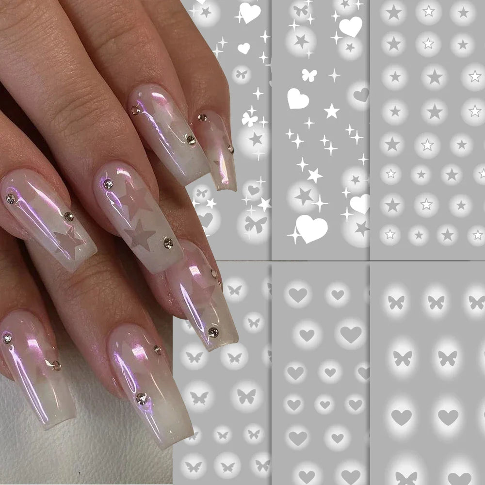 6Pcs 5D Heart Nail Stickers Self-Adhesive Frosted Design DIY Manicure Decors for Women Frosted Nail Decals %Valentine's Day #NK* (ONLINE ORDER ONLY)