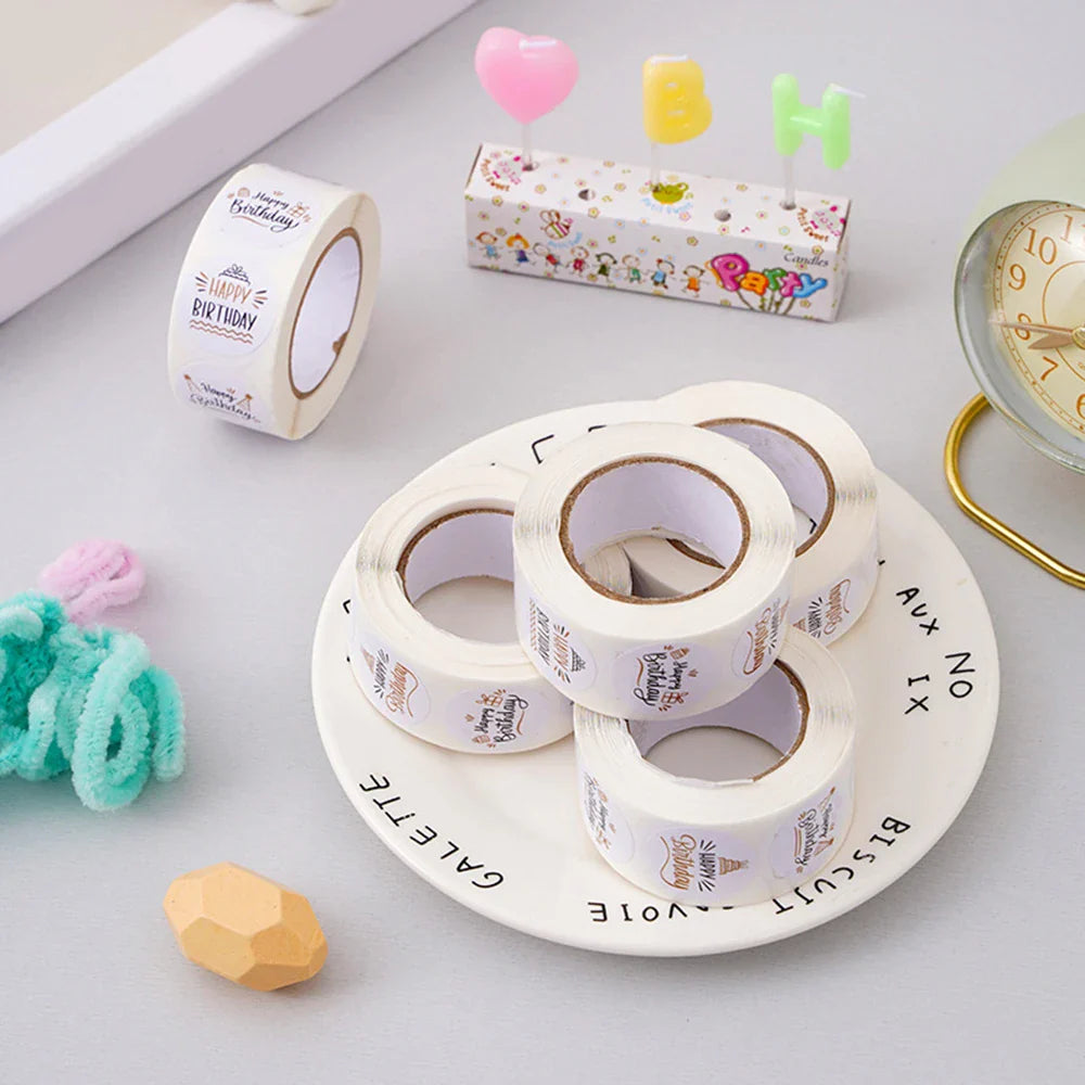 100-500pcs Cute Happy birthday Stickers for Gift Wrapping Decoration Envelope Sealing Label Kids toys Stationery Stickers 1inch (ONLINE ORDER ONLY)