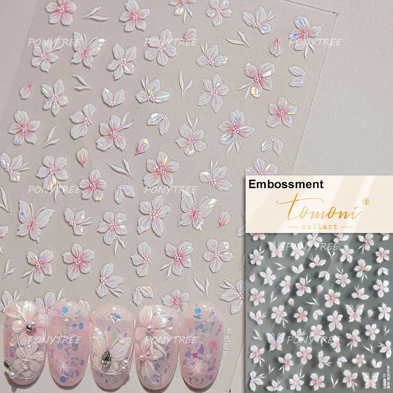 Peach Blossom Gradual Pink Petal Flower Line Bowknot Hot Stamping Halo Dyeing Delicate Adhesive Nail Art Sticker Manicure Decals (ONLINE ORDER ONLY)