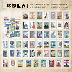 50 sheets Philatelic museum series Postage stamp theme stickers Scrapbooking Material handmade Diary Album Junk Journal Supplies (Online Order Only)