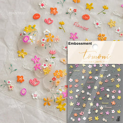 Embossed Shiny Vigor Sunflower Turnsole Vitality Butterfly Daisy Oil Painting Plant 5D Adhesive Nail Art Sticker Manicure Decals (ONLINE ORDER ONLY)