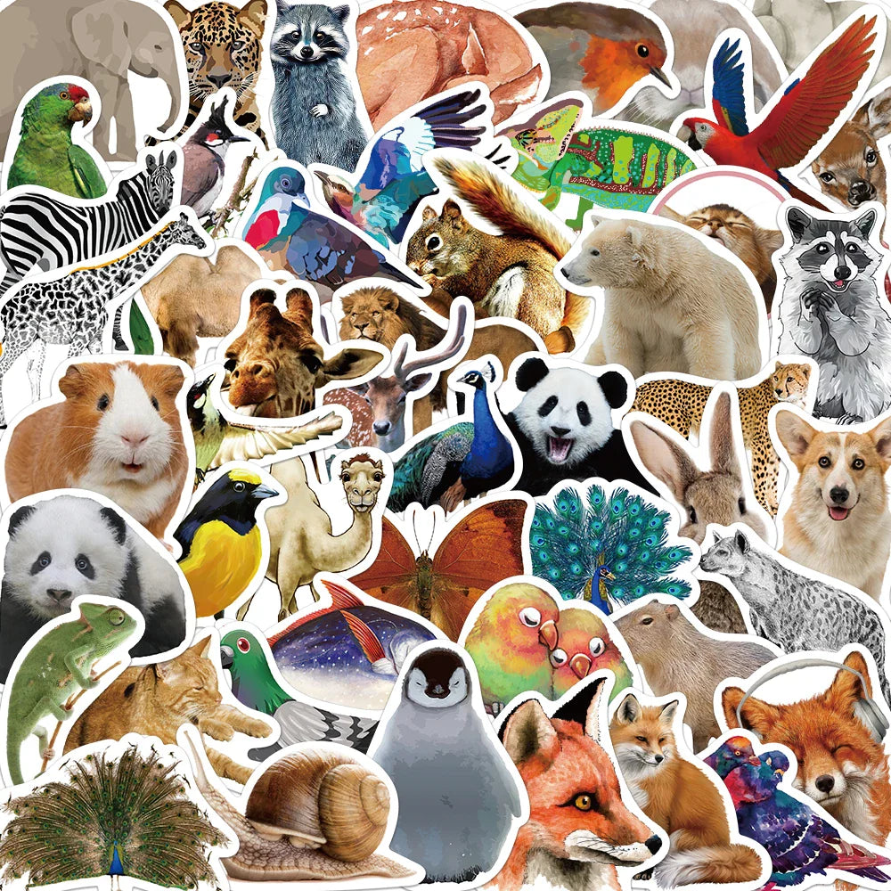 50pcs Jungle Zoo Wild Animal Stickers for Kids Boys Girl Baby Shower Wall Decal Notebook Water Bottle Luggage Laptop Phon (Online Order Only)