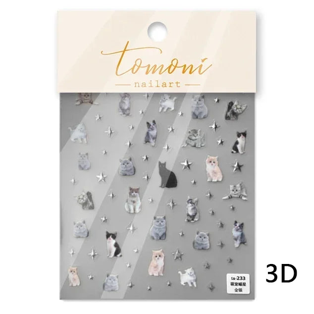 Lovely Dog Cat Animal Bunny 3D Soft Embossed Relief Self Adhesive Nail Art Stickers Cute Pretty Puppy Kitty Star Manicure Decals (ONLINE ORDER ONLY)