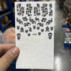 1PC Lace Flower Leaf Nail Sticker Geometric Line Leaf Floral Nail Art Decal Abstract Elegant Black White Pattern Nail Decoration (ONLINE ORDER ONLY)