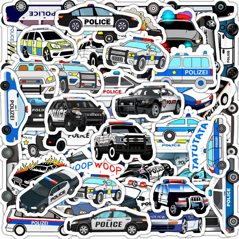 Police Car Graffiti Stickers 10/25/50pcs for DIY Scrapbook Suitcase Water Bottle Phone Laptop Guitar Decal (ONLINE ORDER ONLY)