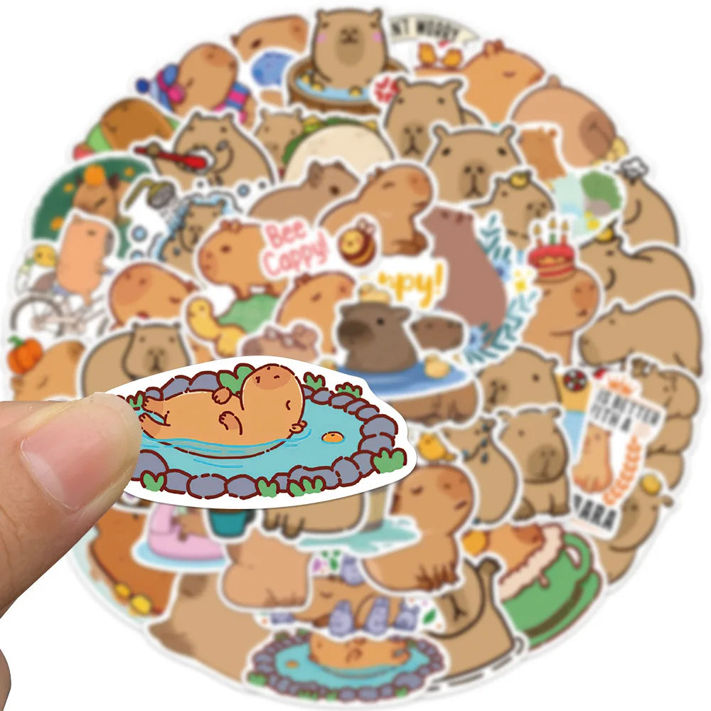 Capybara Stickers Pack: Cute Cartoon Decals for Laptop, Phone, Suitcase, Notebook (Online Order Only)