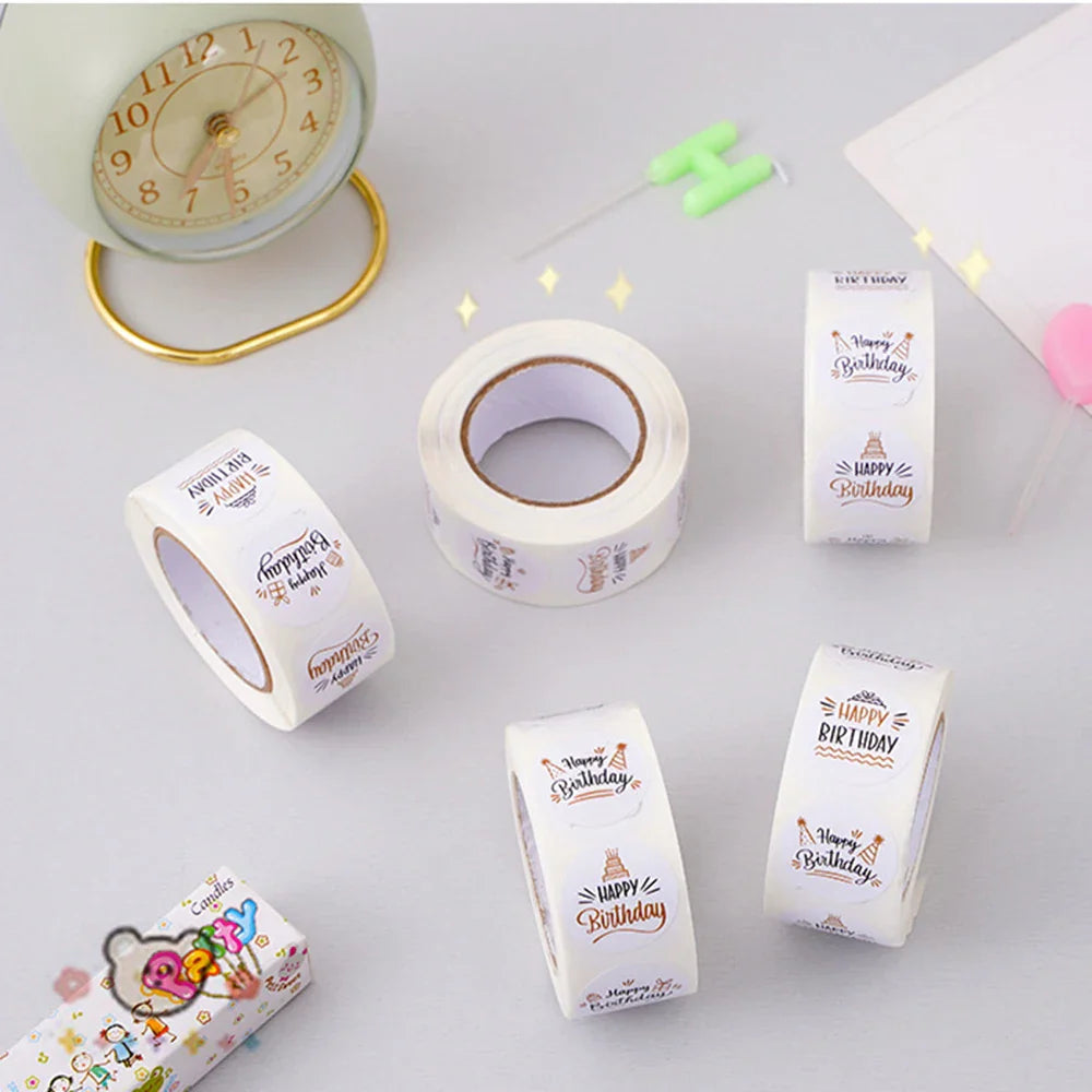 100-500pcs Cute Happy birthday Stickers for Gift Wrapping Decoration Envelope Sealing Label Kids toys Stationery Stickers 1inch (ONLINE ORDER ONLY)
