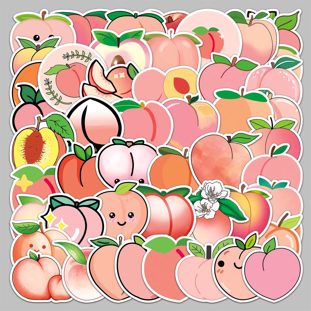 50pcs Cute Peach Graffiti Stickers for Helmet, Wall, DIY Decoration (Online Order Only)