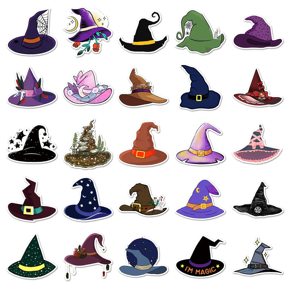 10/30/50pcs Cute Cartoon Magic Witch Hat Graffiti Stickers Laptop Skateboard Phone Waterproof Graffiti Decals Fun for Kid Gift (ONLINE ORDER ONLY)