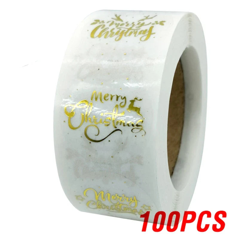 Rose Gold Merry Christmas Stickers Scrapbook 1inch 100-500pcs Sealing Label Stickers For Party DIY Packaging Stationery Stickers (ONLINE ORDER ONLY)
